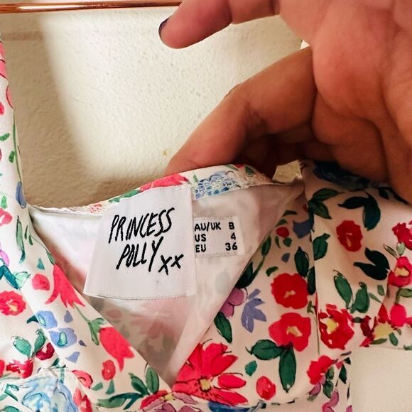 NWOT Princess Polly Floral Ruched Halter Mini Dress 4 - Picture 7 of 8